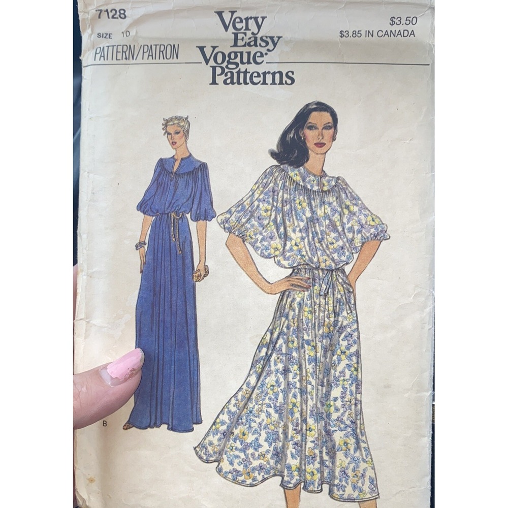 Vogue 7128 Pullover Blouson Dress Sewing Pattern Misses Size 10 Cut Vintage